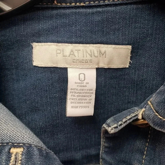Chico's Platinum Embroidered Denim Jacket - Picture 5 of 8